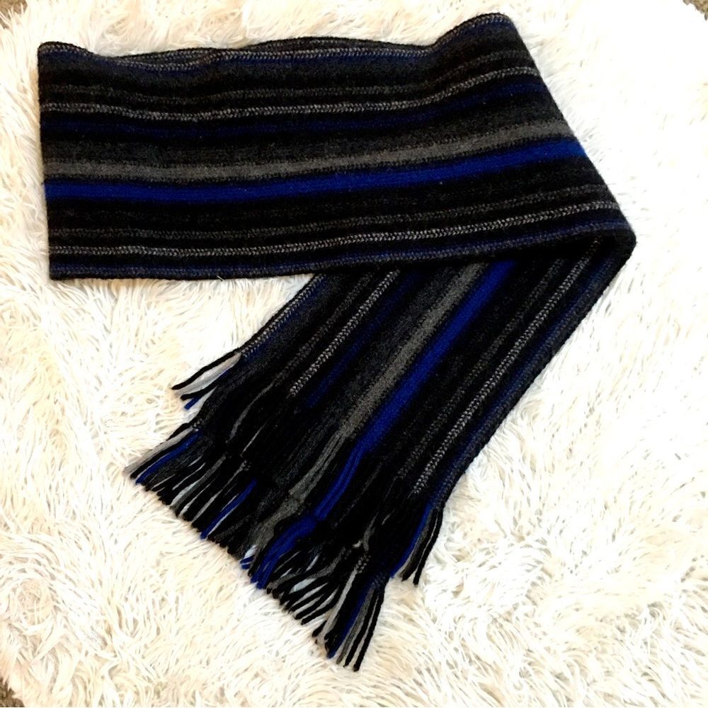 Mens MERINO WOOL‎ SOFT FRINGE SCARF WITH POPPING ELECTRIC BLUE